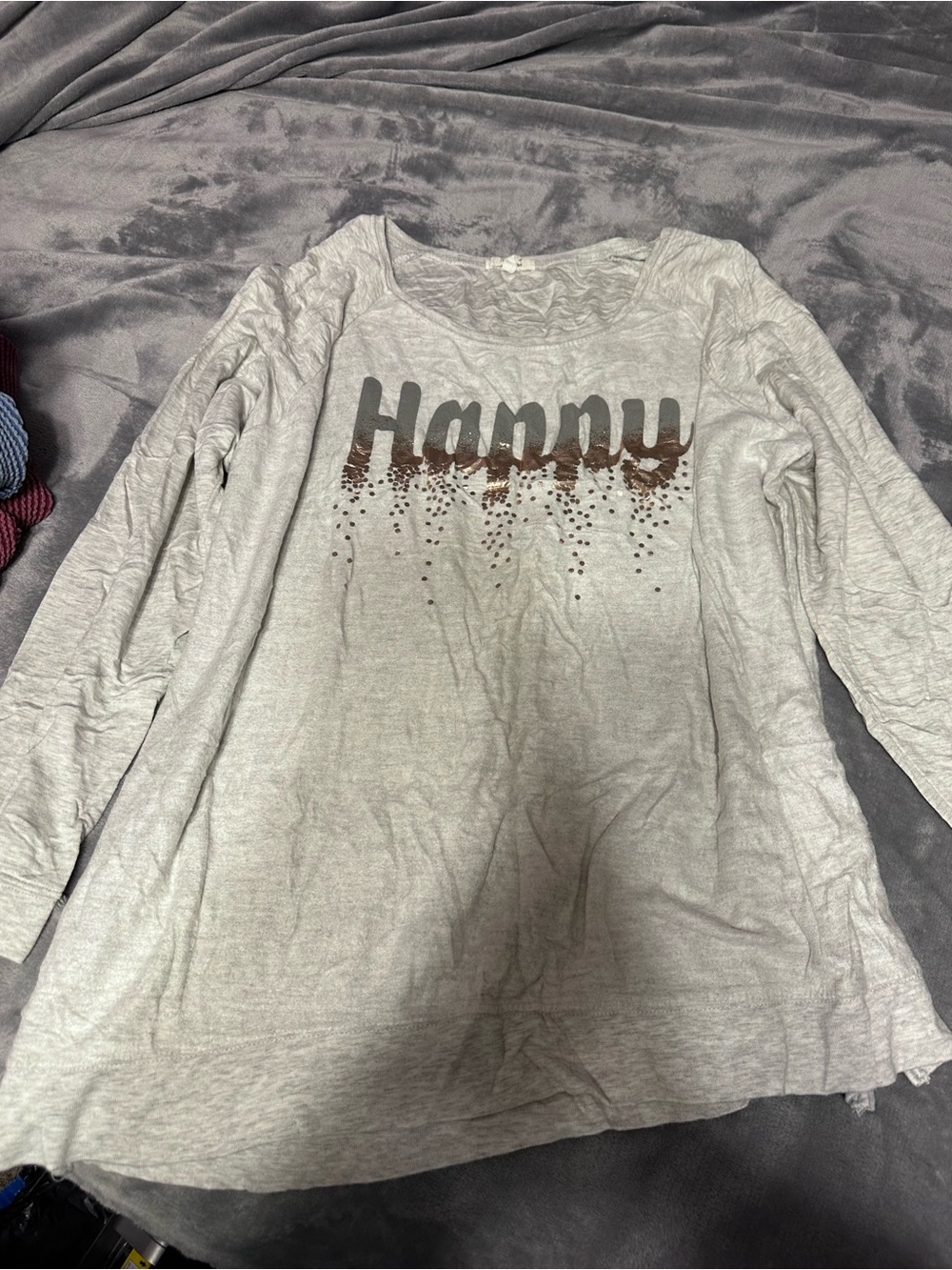 Maurices Light Gray 'Happy' Graphic Long-Sleeve Top